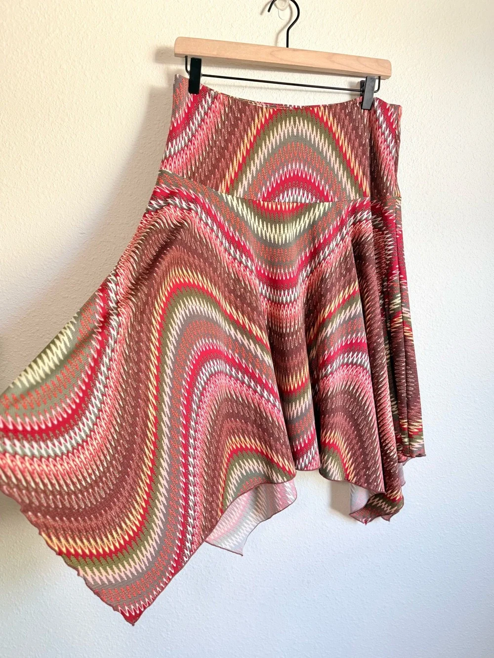 Y2K Low Rise Drop Waist Asymmetrical Hem Patterned Midi Skirt Fairy Boho